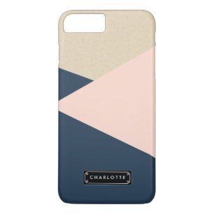 Geometrische Navy & Roze Roos Persoonlijk iPhone 8 Plus / 7 Plus Hoesje