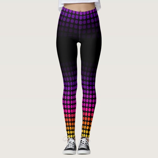 Geometrische Ombre Zonsondergang Patroon op Zwart Leggings (Voorkant)