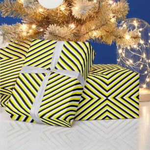 Geometrische optische illusie Modern Zwart & Geel Cadeaupapier