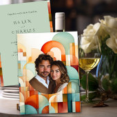 Geometrische Oranje Blauwe Perzik Turquoise Bruilo Kaart