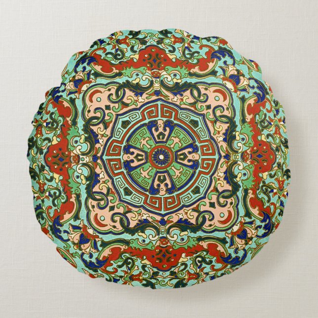 Geometrische Oriental Design Cushions Rond Kussen (Voorkant)