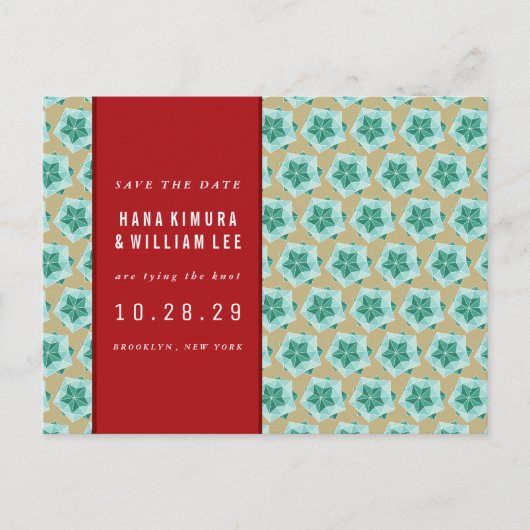 Geometrische origami belt Aziatische bruiloft om d Aankondigingskaart (Voorkant)