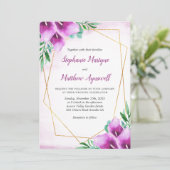 Geometrische Paarse Calla Lily Bloemenbruiloft Kaart (Staand voorkant)