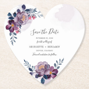 Geometrische Paarse Floral Wedding Save the Date Kartonnen Onderzetters