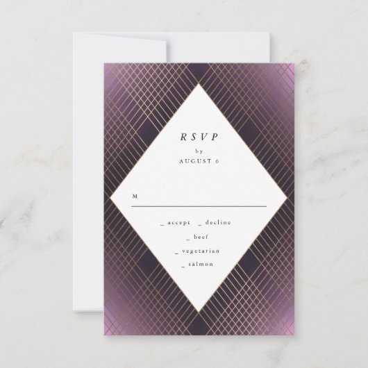 Geometrische Paarse Gatsby Wedding RSVP (Voorkant)