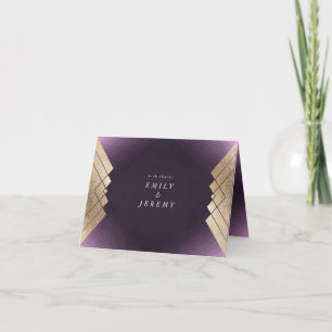 Geometrische paarse gouden Gatsby-huwelijk Bedankkaart