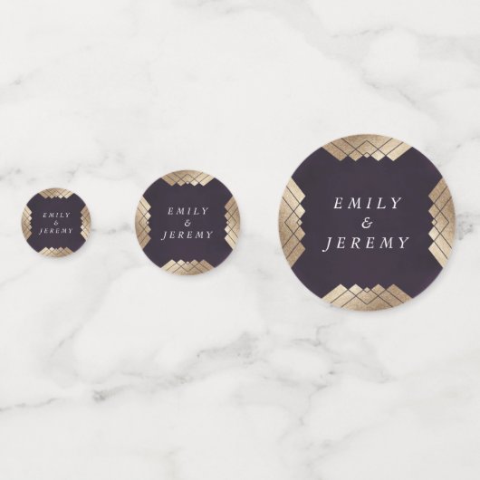 Geometrische Paarse goudweddenschappen Confetti (Voorkanten)