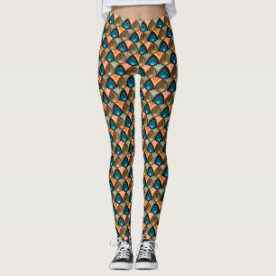 Geometrische palm verlaat gouden patronen in Art D Leggings