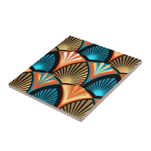 Geometrische palm verlaat gouden patronen in Art D Tegeltje