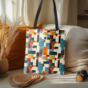 Geometrische patchworkmix in rood, geel, blauw Draagtas