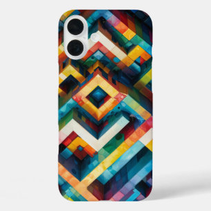 Geometrische patronen met gedurfde contrasterende iPhone 16 plus hoesje