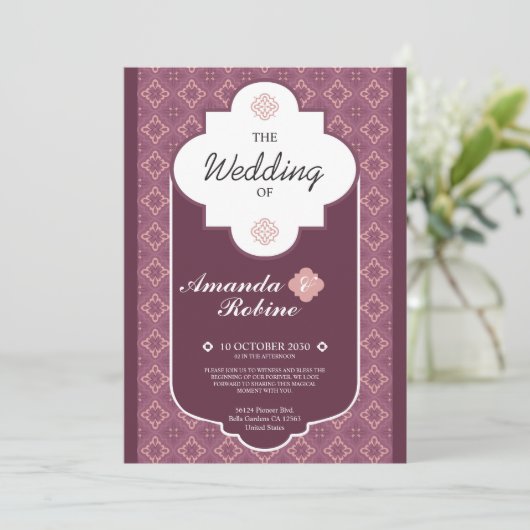 Geometrische patroon bruiloft uitnodiging (Staand voorkant)