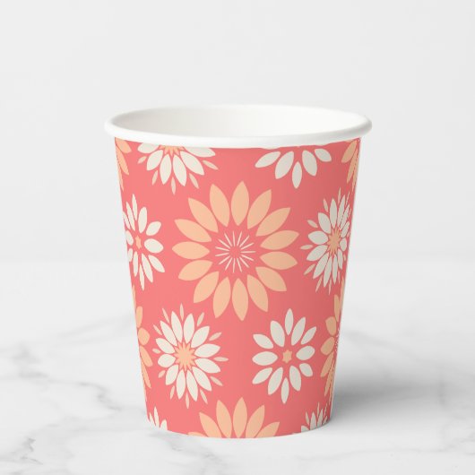 Geometrische perziken en crème bloemmotief papieren bekers (Achterkant)