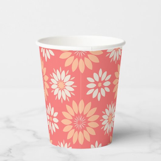Geometrische perziken en crème bloemmotief papieren bekers (Rechts)