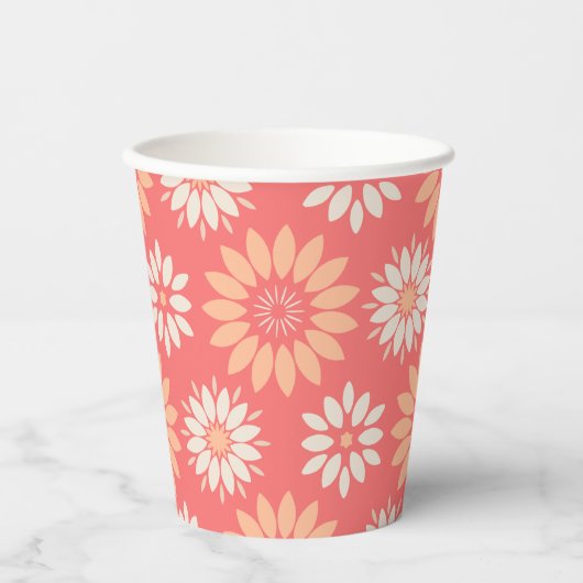 Geometrische perziken en crème bloemmotief papieren bekers (Voorkant)