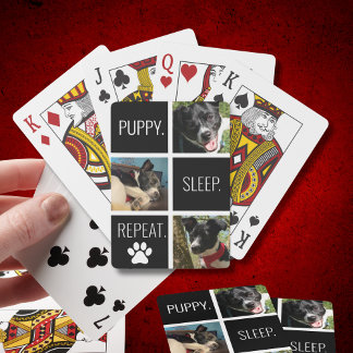 Geometrische Pet Photo Puppy Lover's zwart-wit Pokerkaarten