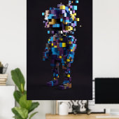 Geometrische pixel abstracte figuren rood geel poster (Thuiskantoor)