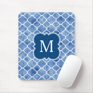 Geometrische plattegronmonogram Navy Blue Waterver Muismat
