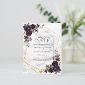 Geometrische plum Paarse marble vertraging de datu Aankondigingskaart (Staand voorkant)