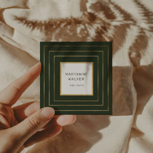 Geometrische rand groene salon kapper elegante vierkante visitekaartje