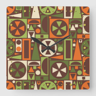 Geometrische Retro 50s Mid-Century Modern Abstract Vierkante Klok