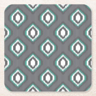 Geometrische retro ikat tribaal patroon vierkante kartonnen onderzetter