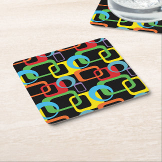 Geometrische Retro Multicolored Patroon Vierkante Kartonnen Onderzetter