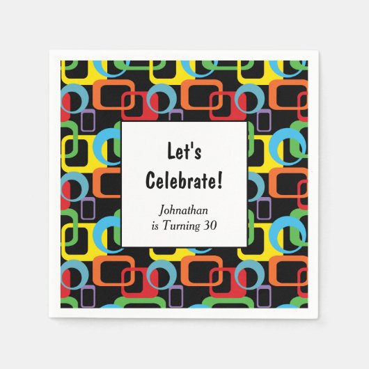 Geometrische Retro Multicolored Pattern Birthday Servet (Voorkant)