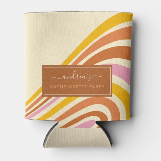 Geometrische Retro Strepen 70s Bachelorette Feest Blikjeskoeler (Voorkant)
