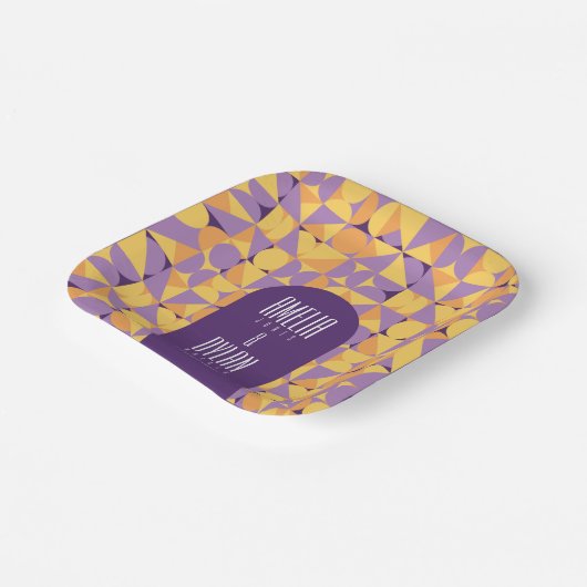 Geometrische Retro Vibes Herfst bruiloft Papieren Bordje (Gebogen)