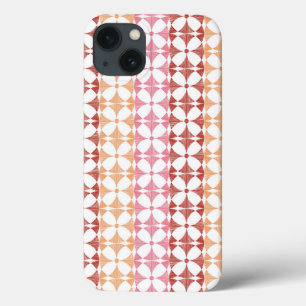 Geometrische rode ikat strepen patroon iPhone 13 hoesje