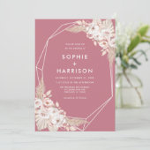 Geometrische Roos Boho Pampas Grass Wedding Kaart (Staand voorkant)