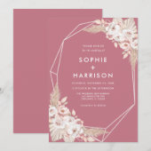 Geometrische Roos Boho Pampas Grass Wedding Kaart (Voorkant / Achterkant)