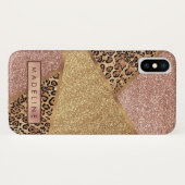 Geometrische Roos Gold Blush Glitter Leopard Case-Mate iPhone Case (Achterkant (horizontaal))