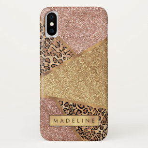 Geometrische Roos Gold Blush Glitter Leopard iPhone X Hoesje