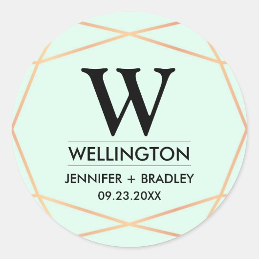 Geometrische Roos Gold Monogram Wedding Sticker (Voorkant)