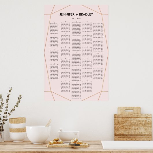Geometrische Roos Gold Seating Chart | Aangepaste Poster (Keuken)