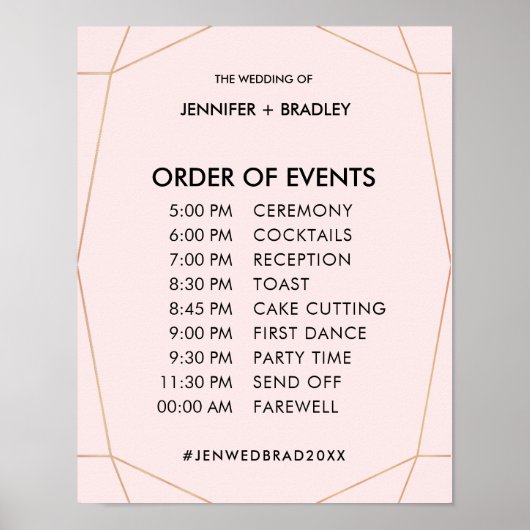 Geometrische Roos Gold Wedding Schedule Poster (Voorkant)