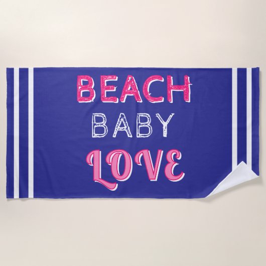 Geometrische Roze Blau Strand Baby Liefde Strandlaken (Voorkant)