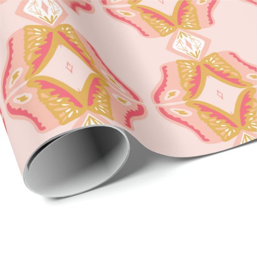 Geometrische roze bloemen cadeaupapier (Rol Hoek)