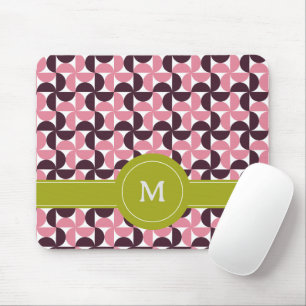 Geometrische Roze Bourgondië Bloem Groen Lime Mono Muismat