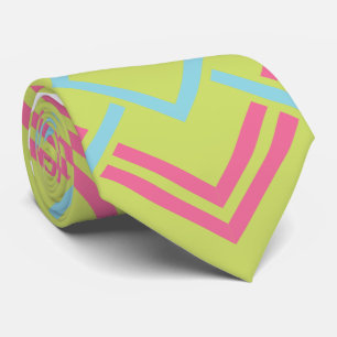 Geometrische roze en limoen Retro Trouwdas Stropdas
