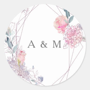 Geometrische roze Floral Wreath Elegant Wedding Fa Ronde Sticker