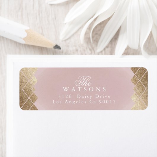 Geometrische roze goudbruistocht etiket (Insitu)
