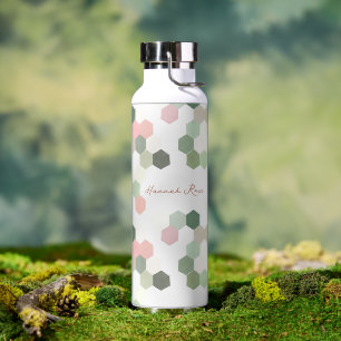 Geometrische Roze & Groene Honingraat Monogram Waterfles