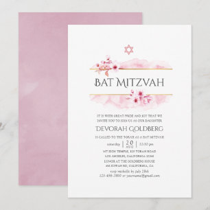 Geometrische Roze Lente Bloesem Bat Mitzvah Kaart