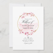 Geometrische Roze Lente Kersenbloesem Bruiloft Kaart (Voorkant)