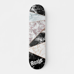Geometrische roze roze gouden witte marmer skateboard