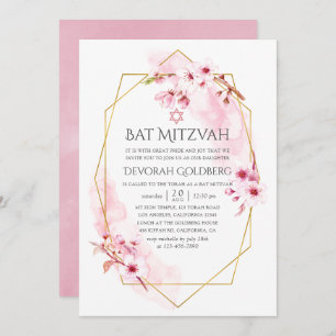 Geometrische roze Spring Blossom Bat Mitzvah Kaart