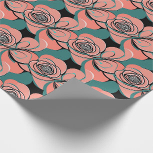 Geometrische rozen in tinten zwart en turquoise cadeaupapier
